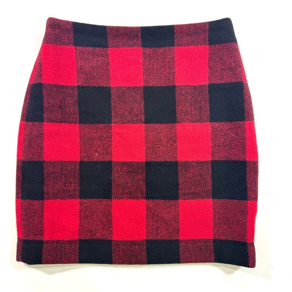 Boston Proper Buffalo Check Mini Skirt Red Black Wool Blend